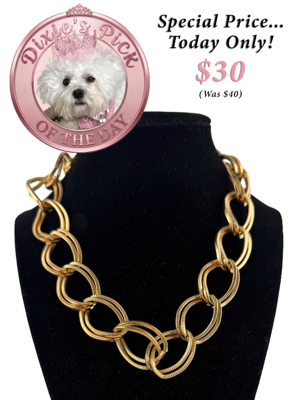 Vintage 80s Chunky Gold Textured Double Link 18" Statement Necklace